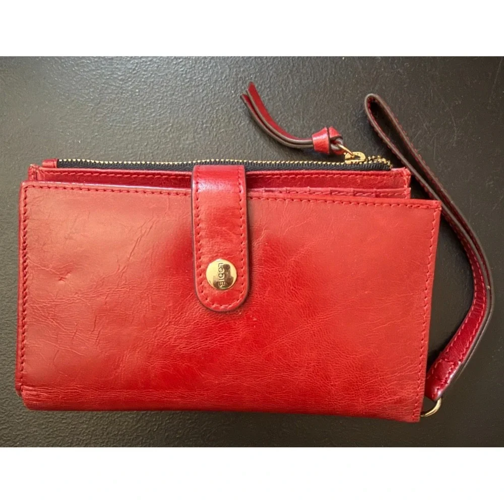 Lodis Blair Smartphone Wristlet Red Leather RFID Wallet 7x4